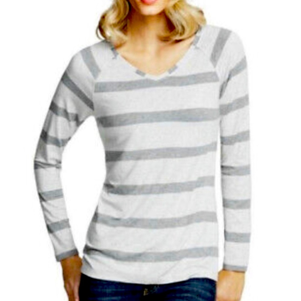 Cabi Long sleeve SOFT Grey stripe Tee (M)